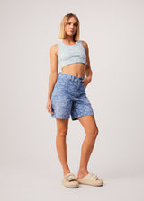 AFENDS Womens Emilie - Denim Floral Carpenter Shorts - Floral Blue - Afends womens emilie   denim floral carpenter shorts   floral blue   streetwear   sustainable fashion