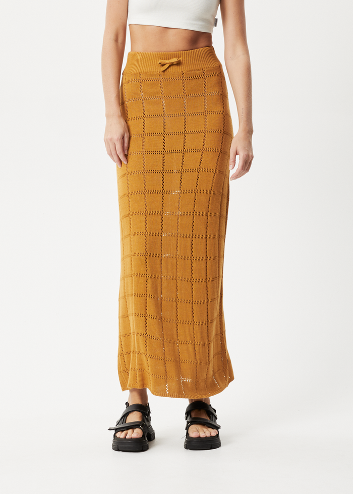 Afends Womens Femme - Knit Maxi Skirt - Mustard - Streetwear - Sustainable Fashion