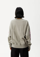 Afends Womens Flower - Crew Neck Jumper - Olive - Afends womens flower   crew neck jumper   olive   streetwear   sustainable fashion