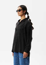 Afends Womens Gemma - Cupro Long Sleeve Shirt - Black - Afends womens gemma   cupro long sleeve shirt   black   streetwear   sustainable fashion