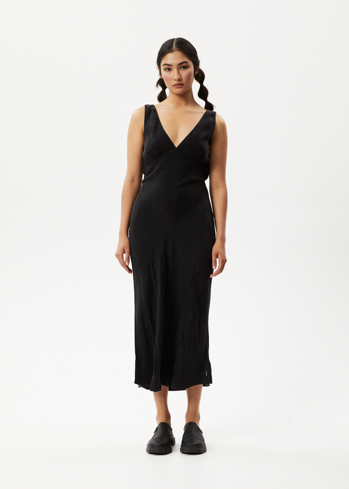 AFENDS Womens Gemma - Cupro Maxi Dress - Black - Streetwear - Sustainable Fashion