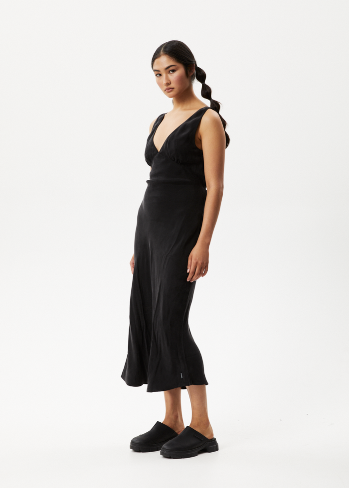Afends Womens Gemma - Cupro Maxi Dress - Black - Streetwear - Sustainable Fashion