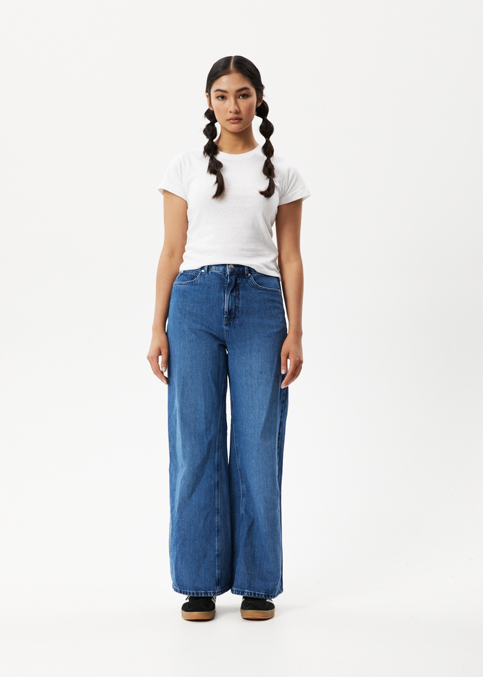 Afends Womens Gigi - Hemp Denim Flared Jeans - Authentic Blue - Streetwear - Sustainable Fashion