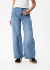 Afends Womens Gigi - Hemp Denim Flared Jeans - Worn Blue - Afends womens gigi   hemp denim flared jeans   worn blue   streetwear   sustainable fashion