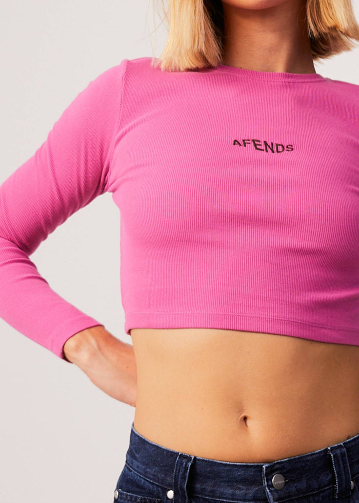 Afends Womens Harlow - Recycled Ribbed Long Sleeve Top - Bubblegum - Streetwear - Sustainable Fashion
