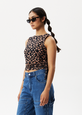 Afends Womens Hazey - Sheer Gathered Cropped Top - Black Floral - Afends womens hazey   sheer gathered cropped top   black floral   streetwear   sustainable fashion