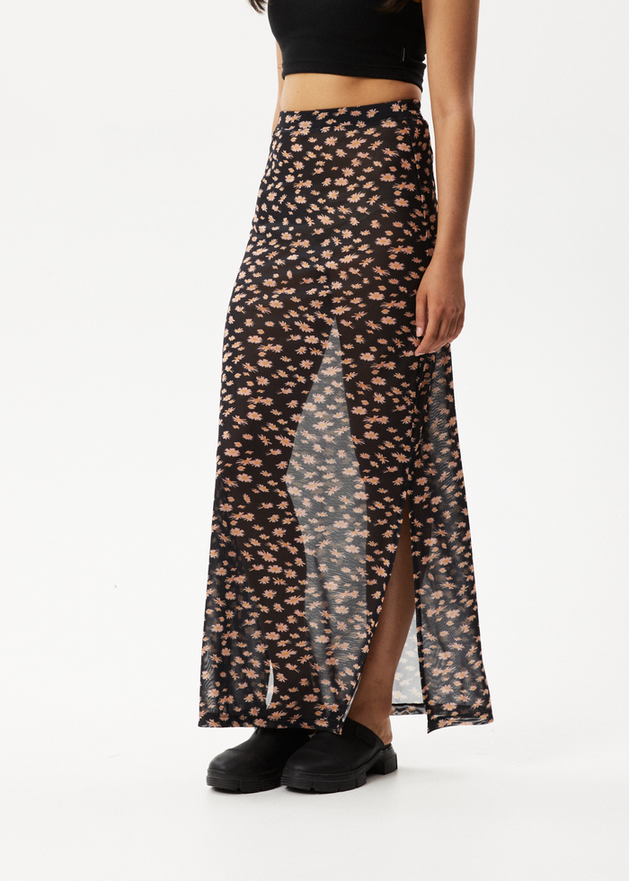 Afends Womens Hazey - Sheer Maxi Skirt - Black Floral - Streetwear - Sustainable Fashion
