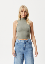 Afends Womens Iconic - Hemp High Neck Ribbed Tank - Olive - Afends womens iconic   hemp high neck ribbed tank   olive   streetwear   sustainable fashion
