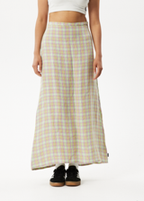 AFENDS Womens Kali - Maxi Skirt - Pistachio Check - Afends womens kali   maxi skirt   pistachio check   streetwear   sustainable fashion