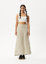 AFENDS Womens Kali - Maxi Skirt - Pistachio Check - Afends womens kali   maxi skirt   pistachio check   streetwear   sustainable fashion