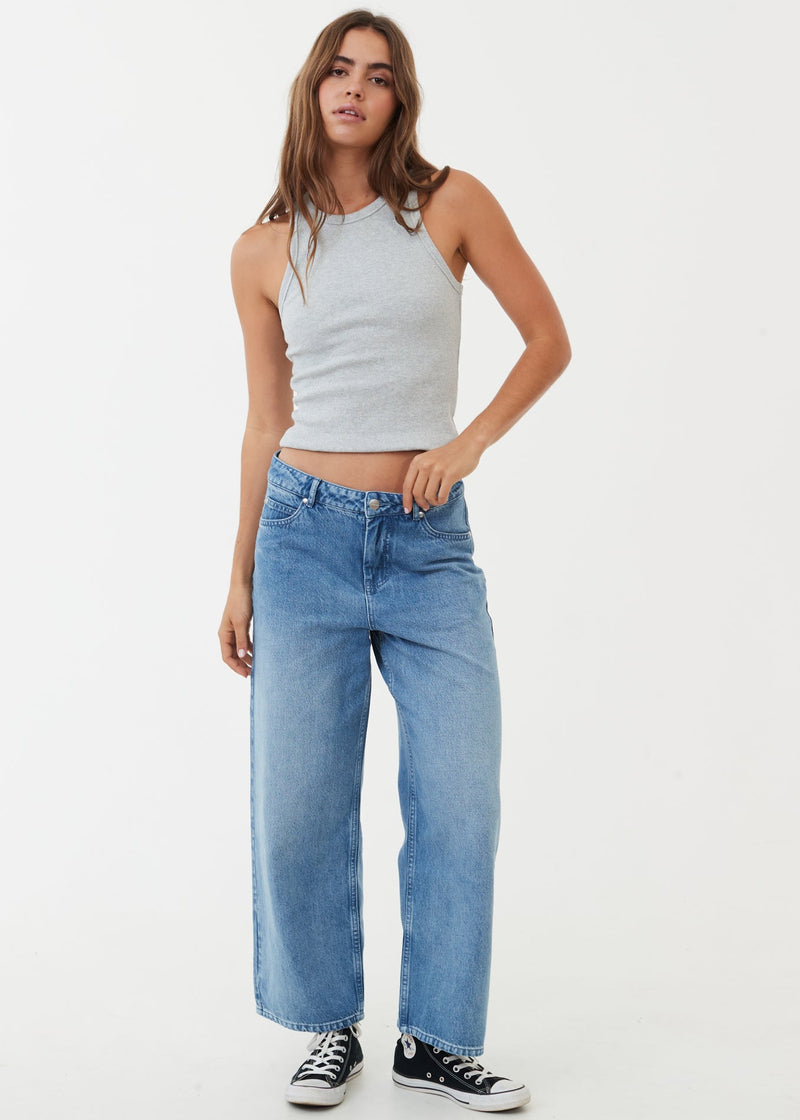 Afends Womens Kendall - Hemp Denim Low Rise Jeans - Worn Blue