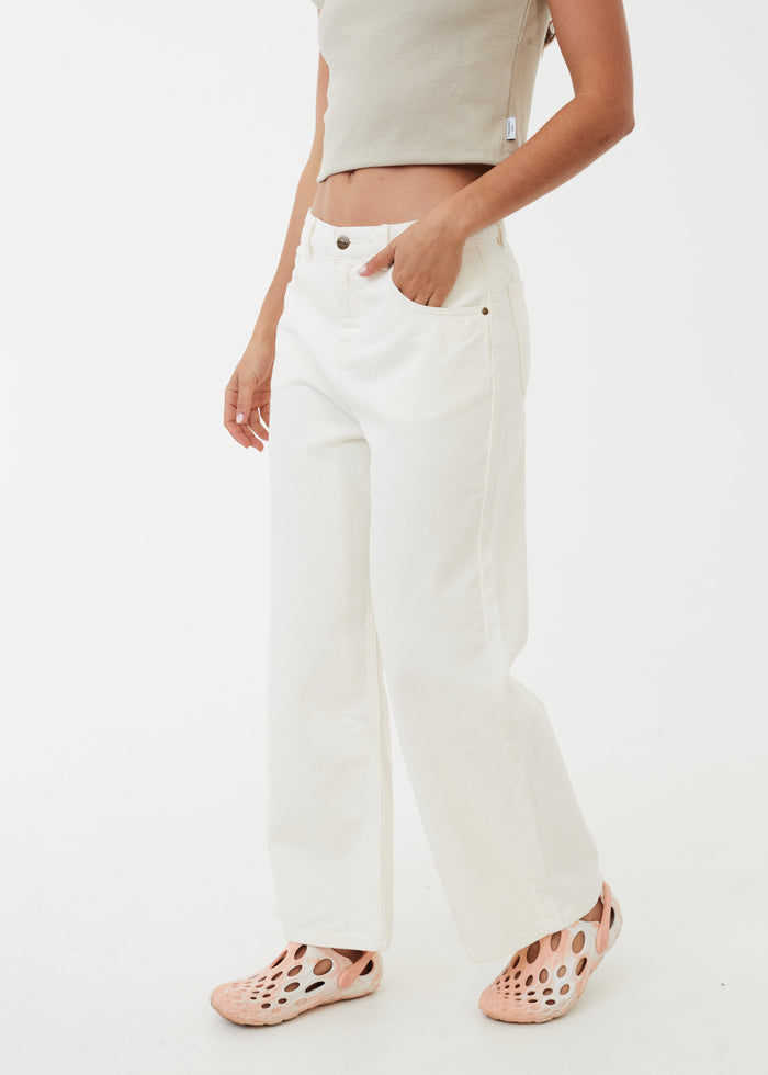Afends Womens Kendall - Organic Denim Relaxed Fit Jean - Off White - Streetwear - Sustainable Fashion