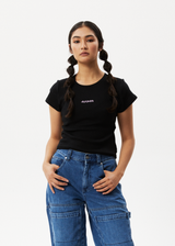 Afends Womens Lilah - Pointelle Baby T-Shirt - Black - Afends womens lilah   pointelle baby t shirt   black   streetwear   sustainable fashion