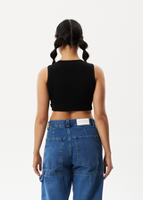Afends Womens Lilah - Pointelle Cropped Tank - Black - Afends womens lilah   pointelle cropped tank   black   streetwear   sustainable fashion