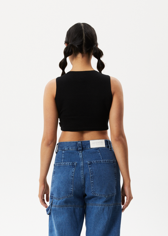 Afends Womens Lilah - Pointelle Cropped Tank - Black - Streetwear - Sustainable Fashion
