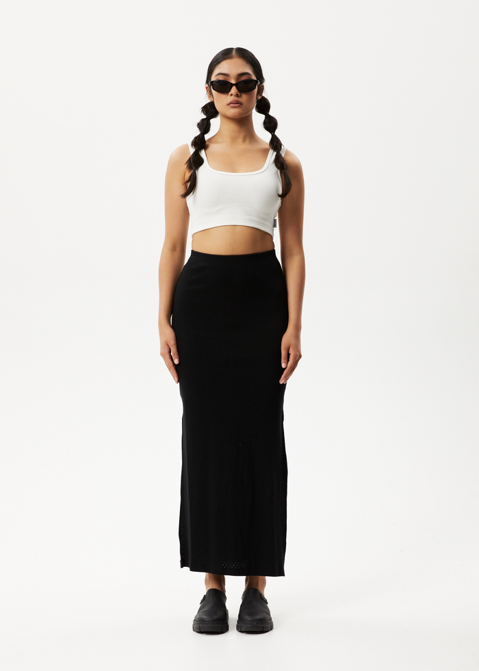 Afends Womens Lilah - Pointelle Maxi Skirt - Black - Streetwear - Sustainable Fashion