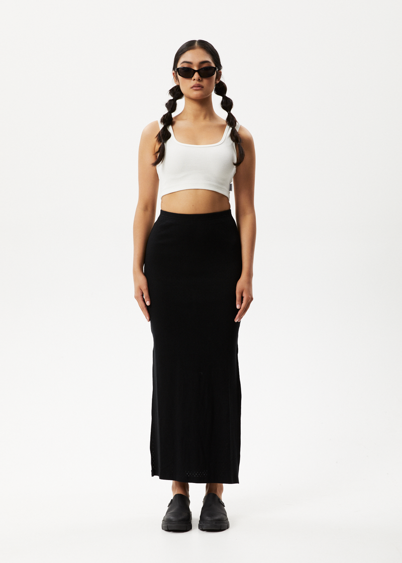 Afends Womens Lilah - Pointelle Maxi Skirt - Black