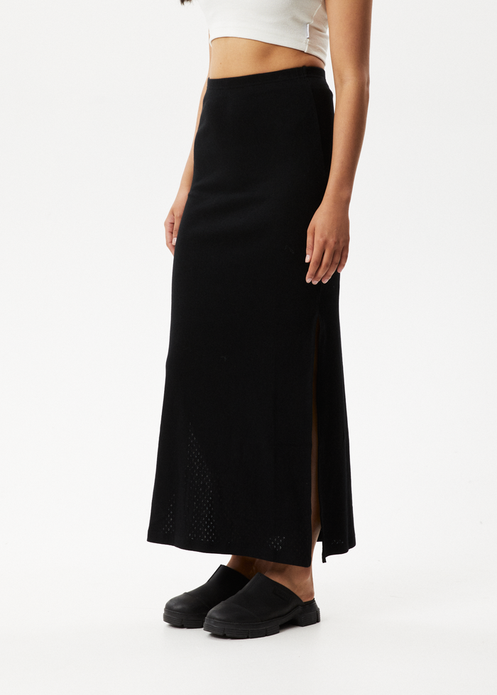 Afends Womens Lilah - Pointelle Maxi Skirt - Black - Streetwear - Sustainable Fashion