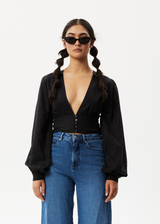 Afends Womens Lilo - Long Sleeve Button Up Top - Black - Afends womens lilo   long sleeve button up top   black   streetwear   sustainable fashion