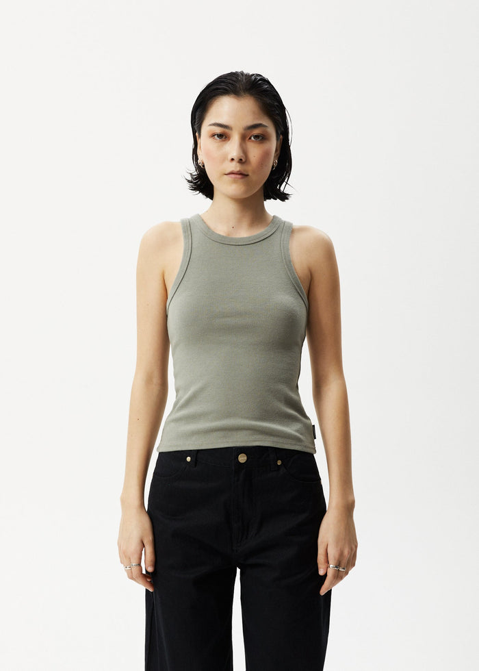 Afends Womens Lydia - Hemp Ribbed Singlet - Olive - Streetwear - Sustainable Fashion