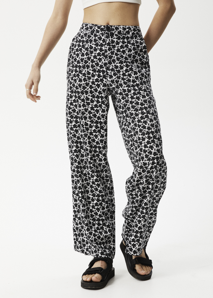 Afends Womens Madeline Sienna - Hemp Wide Leg Pants - Black Floral - Streetwear - Sustainable Fashion