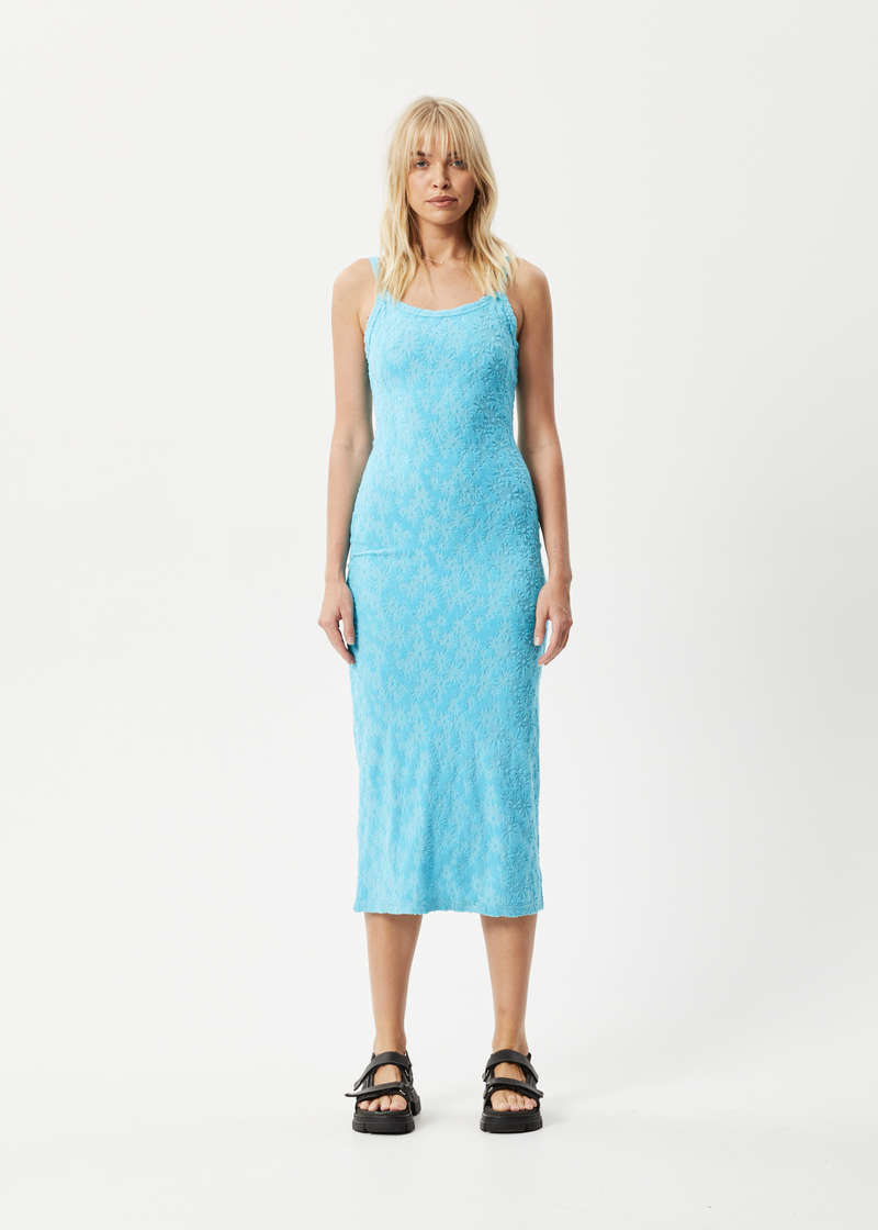 Afends Womens Moon - Hemp Terry Maxi Dress - Blue Daisy