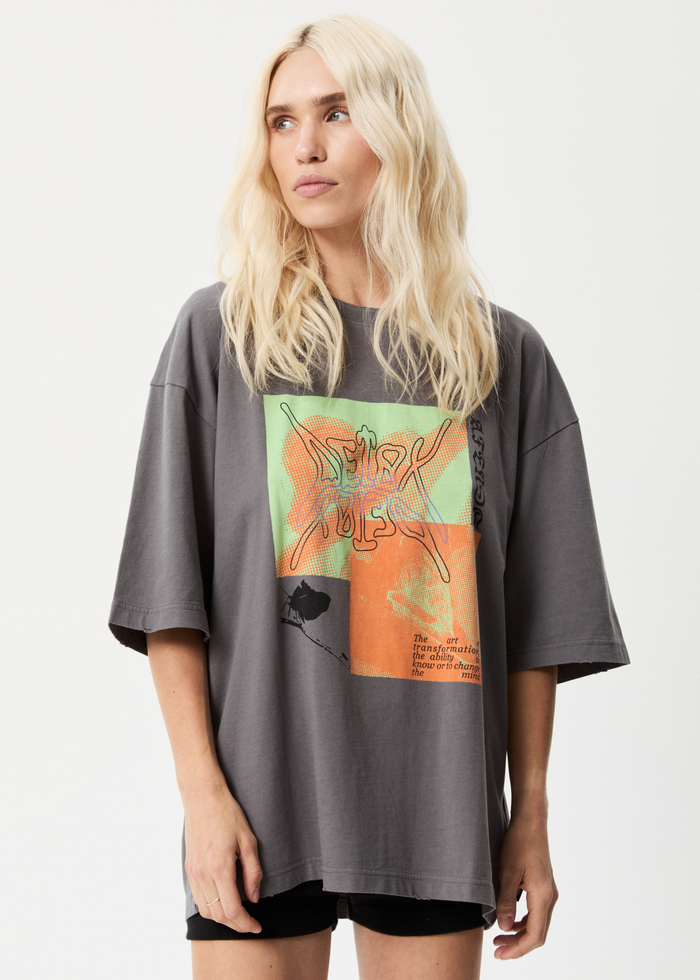 Afends Womens Morton - Recycled Oversized Graphic T-Shirt - Steel - Streetwear - Sustainable Fashion
