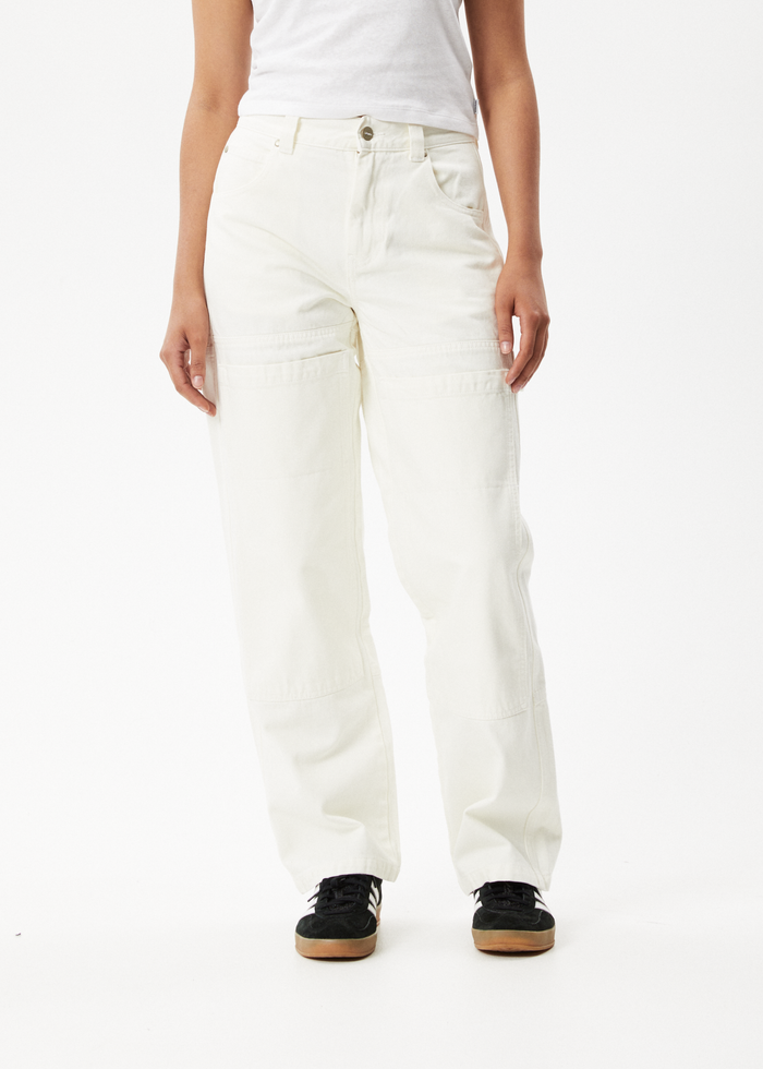 Afends Womens Moss - Organic Denim Carpenter Jeans - Off White - Streetwear - Sustainable Fashion