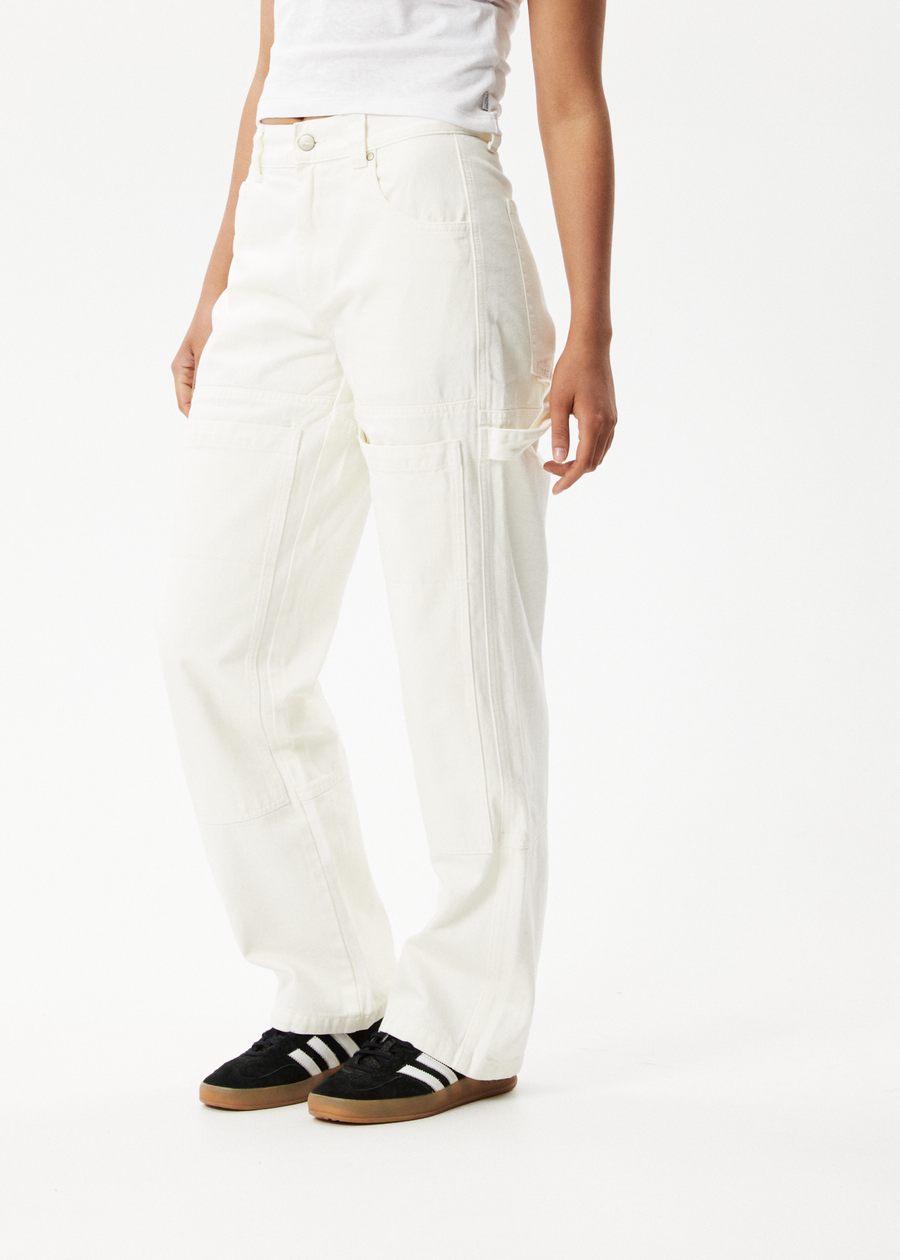 Moss - Women's Organic Denim Carpenter Jeans - Off White - Afends US.