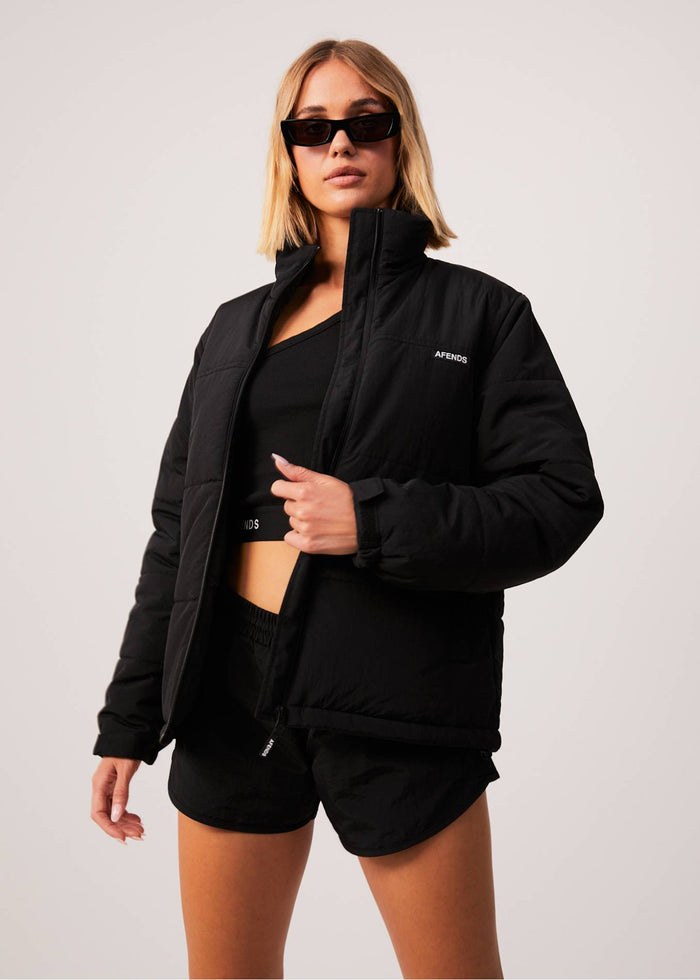 Afends Unisex Pala - Unisex Recycled Puffer Jacket - Black - Streetwear - Sustainable Fashion
