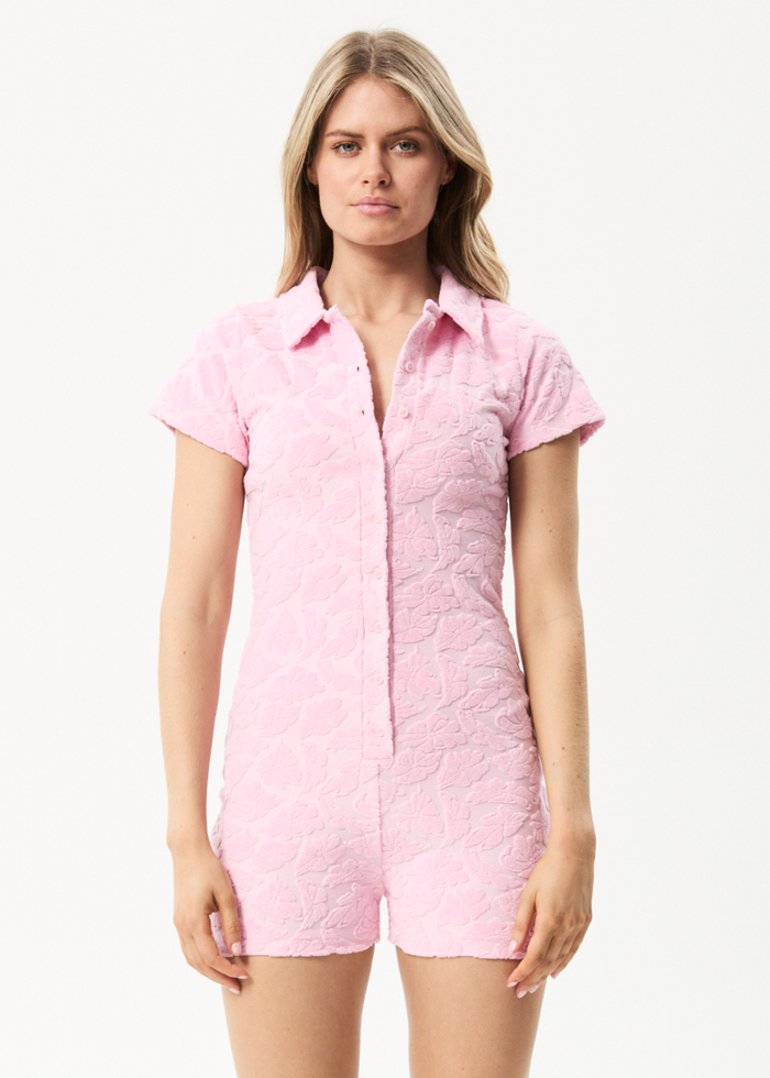 Afends Womens Rhye - Recycled Terry Playsuit - Powder Pink - Streetwear - Sustainable Fashion