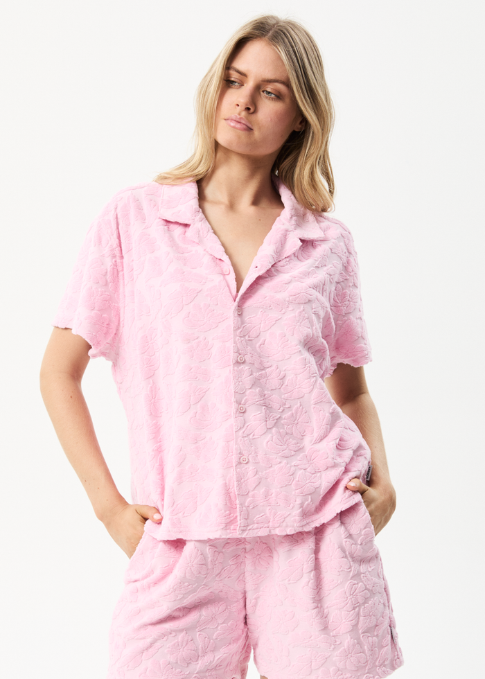 Afends Womens Rhye - Recycled Terry Shirt - Powder Pink - Streetwear - Sustainable Fashion