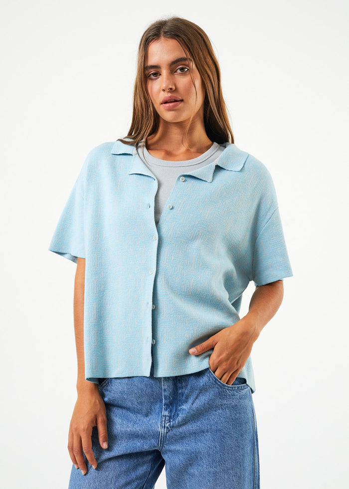 Afends Womens Samia - Recycled Knit Shirt - Sky Blue - Streetwear - Sustainable Fashion