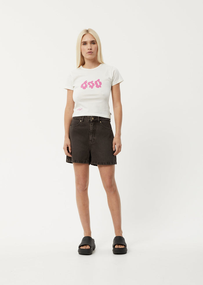 Afends Womens Seventy Threes - Organic Denim High Waisted Shorts - Faded Coffee - Streetwear - Sustainable Fashion