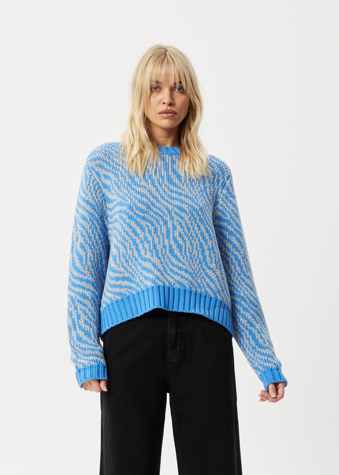 Afends Womens Shadows - Knitted Crew Neck Jumper - Arctic - Streetwear - Sustainable Fashion