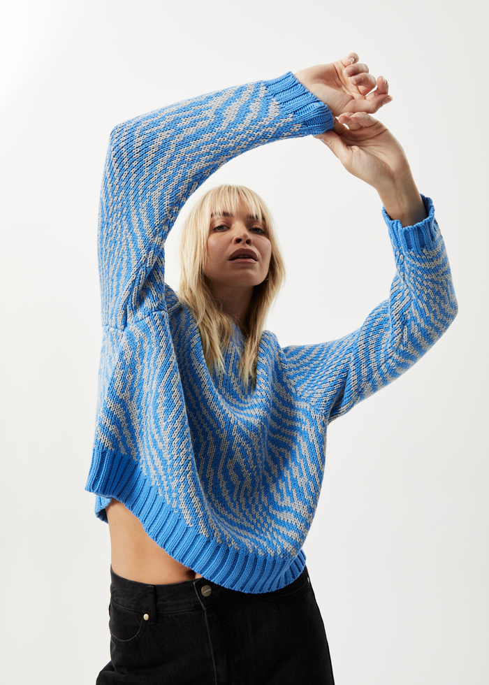 Afends Womens Shadows - Knitted Crew Neck Jumper - Arctic - Streetwear - Sustainable Fashion