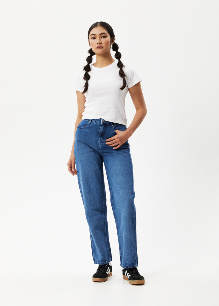 Afends Womens Shelby - Hemp Denim Wide Leg Jeans - Authentic Blue - Streetwear - Sustainable Fashion