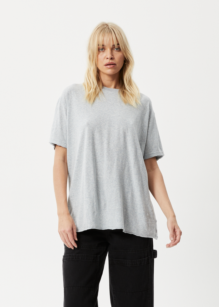 Afends Womens Slay - Hemp Oversized T-Shirt - Shadow Grey Marle - Streetwear - Sustainable Fashion