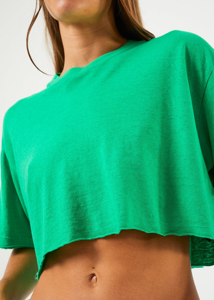 AFENDS Womens Slay Cropped - Oversized Tee - Forest - Streetwear - Sustainable Fashion