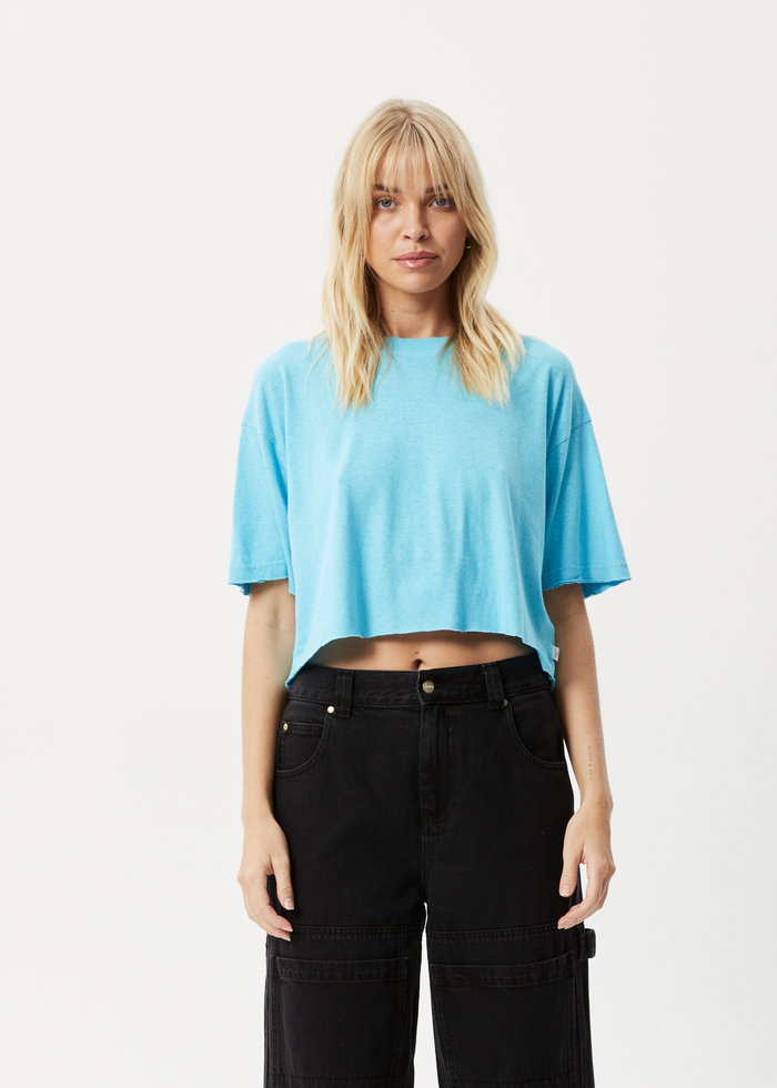 Afends Womens Slay Cropped - Hemp Oversized T-Shirt - Vivid Blue - Streetwear - Sustainable Fashion