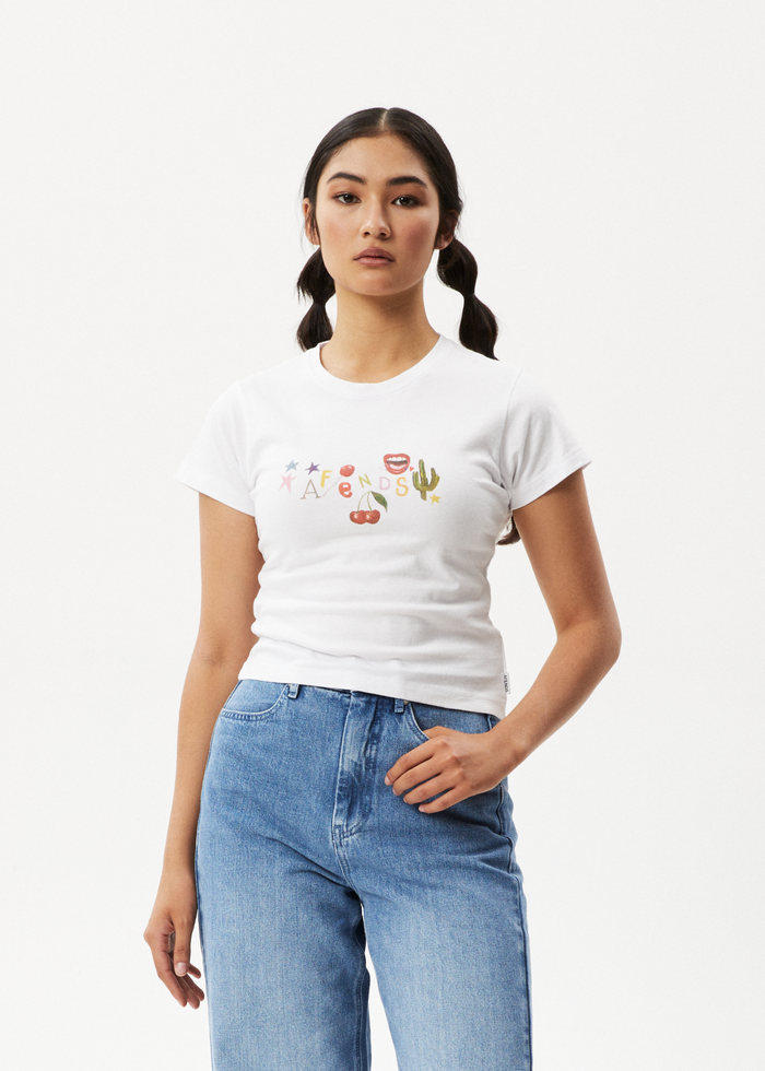 AFENDS Womens Sweet State - Baby T-Shirt - White - Streetwear - Sustainable Fashion