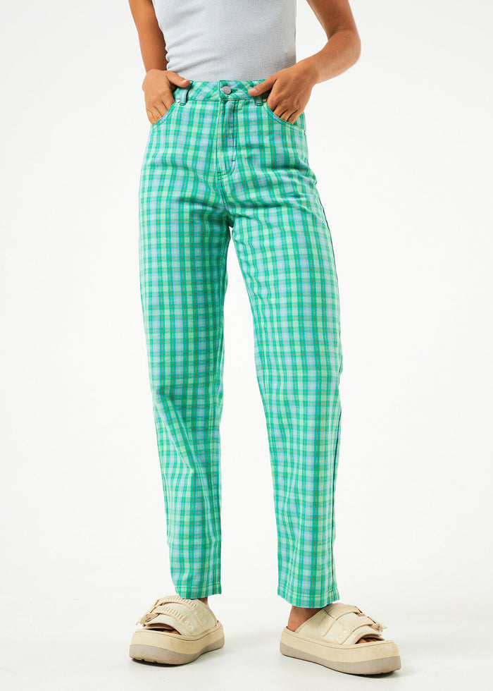Afends Womens Tully Shelby - Hemp Check Wide Leg Pants - Forest Check - Streetwear - Sustainable Fashion