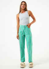 Afends Womens Tully Shelby - Hemp Check Wide Leg Pants - Forest Check - Afends womens tully shelby   hemp check wide leg pants   forest check   streetwear   sustainable fashion