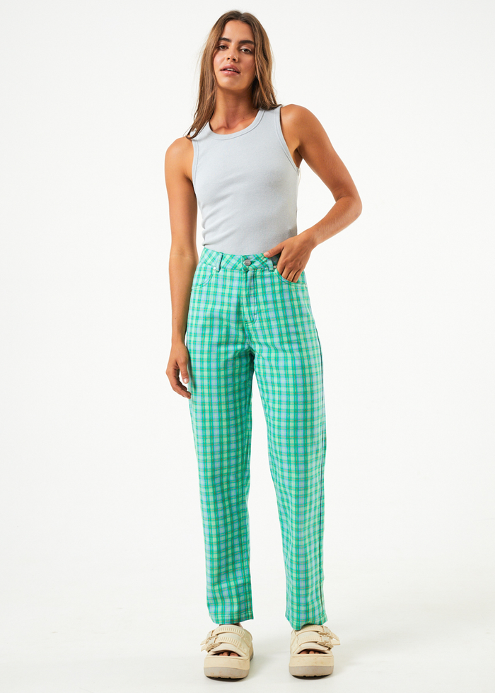 Afends Womens Tully Shelby - Hemp Check Wide Leg Pants - Forest Check - Streetwear - Sustainable Fashion