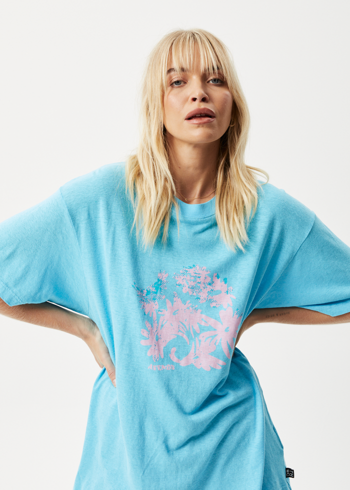 Afends Womens Vise Slay - Hemp Oversized Graphic T-Shirt - Vivid Blue - Streetwear - Sustainable Fashion