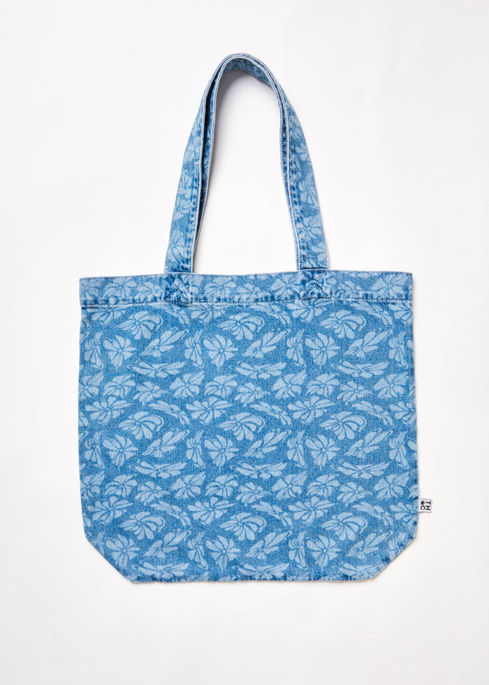Afends Unisex Billie - Hemp Denim Floral Tote Bag - Floral Blue - Streetwear - Sustainable Fashion