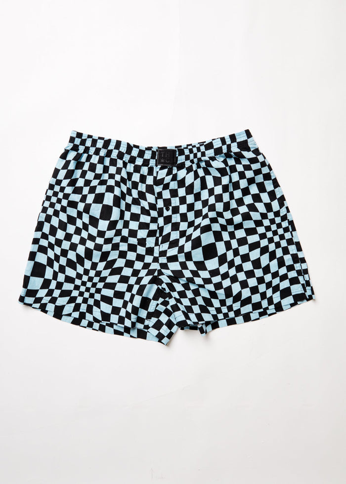 Afends Unisex Void - Hemp Check Boxers - Sky Blue - Streetwear - Sustainable Fashion