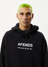 AFENDS Mens Established - Logo Hoodie - Stone Black - Afends mens established   logo hoodie   stone black   streetwear   sustainable fashion