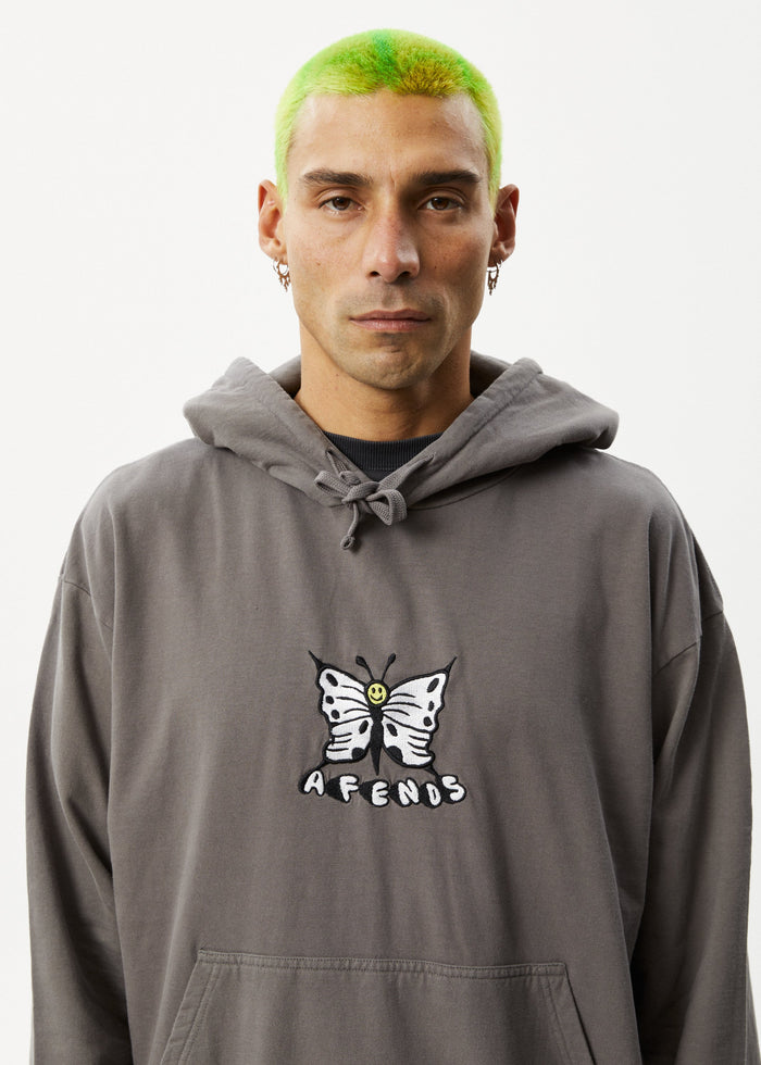 AFENDS Mens Fly Free - Graphic Hoodie - Steel - Streetwear - Sustainable Fashion