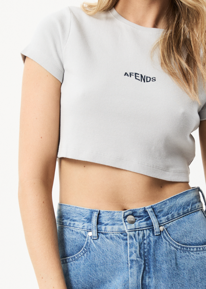 Afends Womens Harlow - Recycled Ribbed Baby T-Shirt - Smoke - Streetwear - Sustainable Fashion